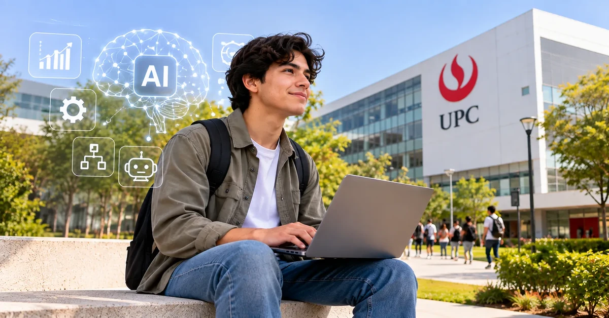 Estudiante de la UPC explorando aplicaciones de inteligencia artificial en el campus